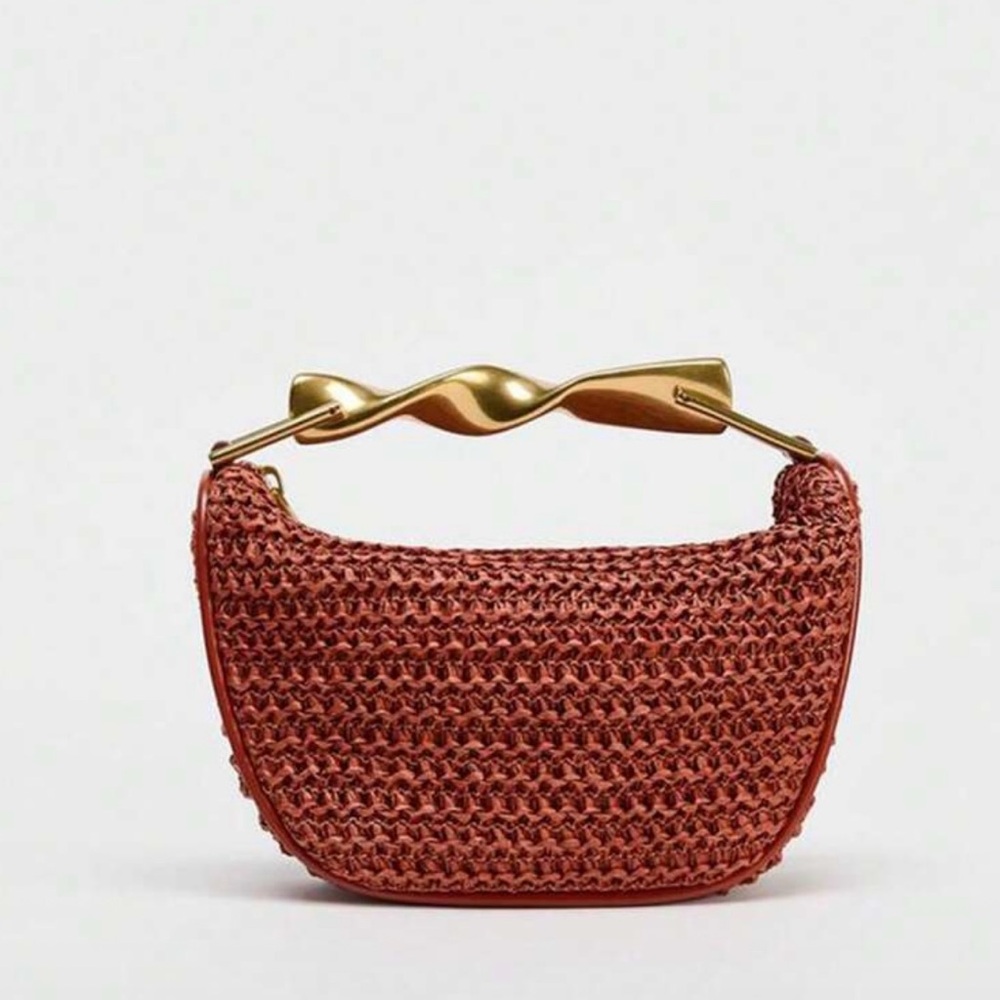 Elegant Woven Handbag with Gold Handle